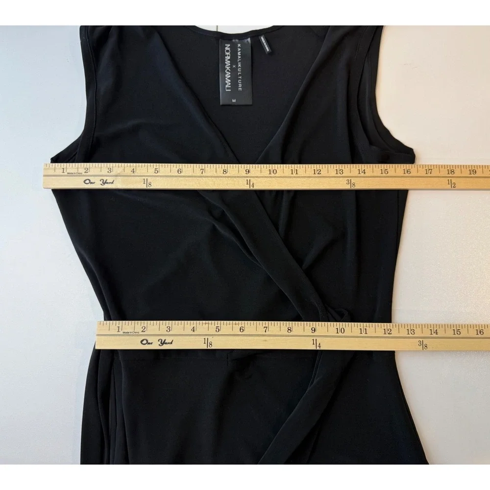 KamaliKulture Norma Kamali Wrap Dress Womens M Black Sleeveless Minimalist Chic‎
